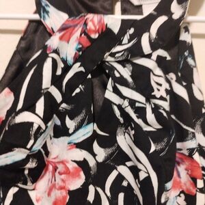 White House Black Market Floral Black and White Halter Top Size 4